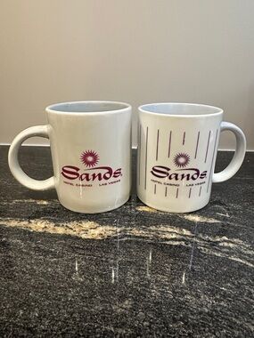 Sands Hotel Casino Las Vegas White Coffee Mug with Burgundy Logo